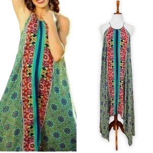 Anthropologie Ella Halter Green Handkerchief Hemline Tunic Trape